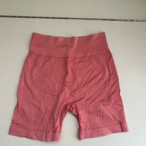 Pink Ribbed High-Waisted Shorts